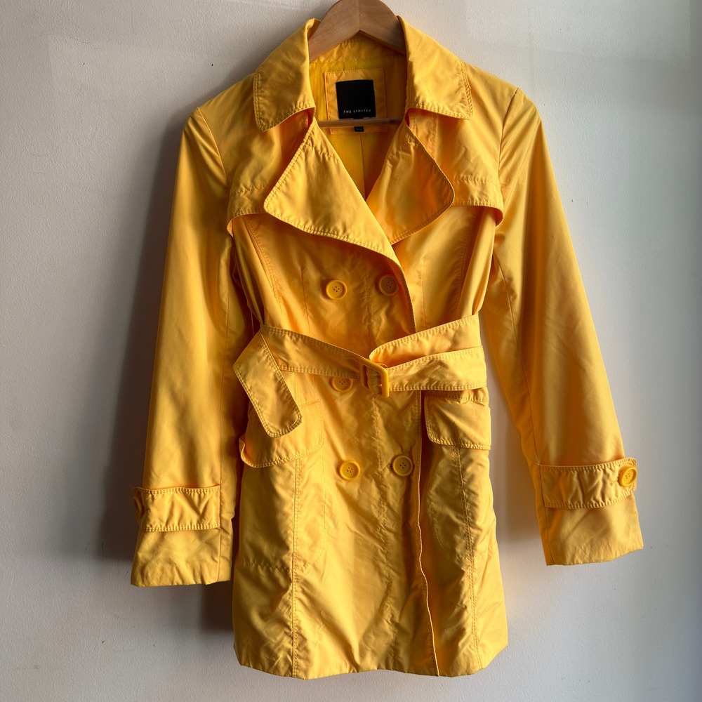 The Limited Belted Double Breasted Trench Coat Yellow Small Excellent